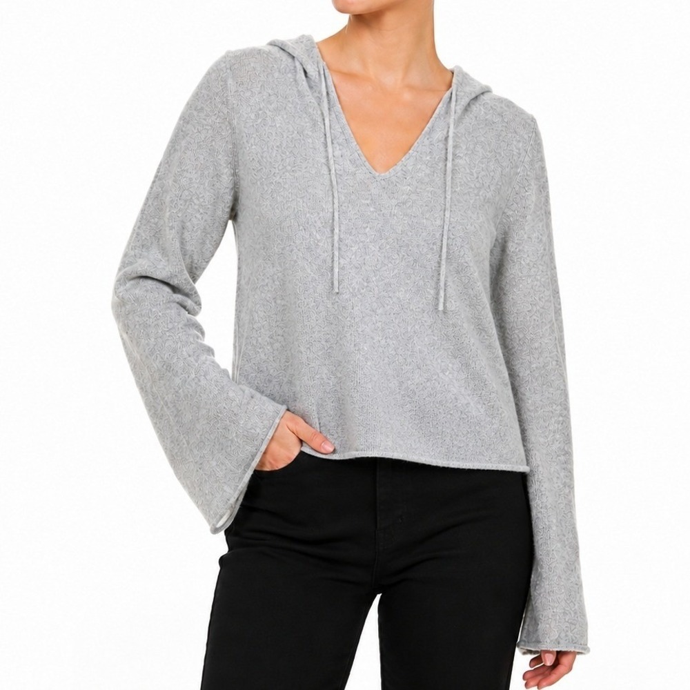 Banana Republic Hoodie Women M Gray Merino Wool Rabbit Hair Luxury Knit Sweater
